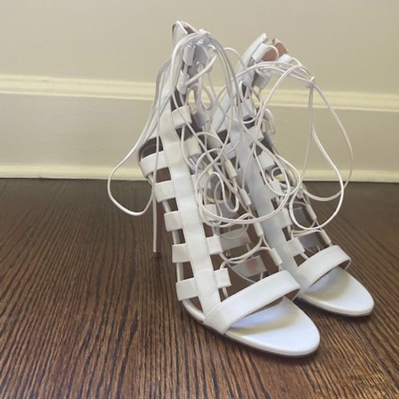 Aquazzura "Amazon" White Sandals Size 37.5 - Picture 1 of 4